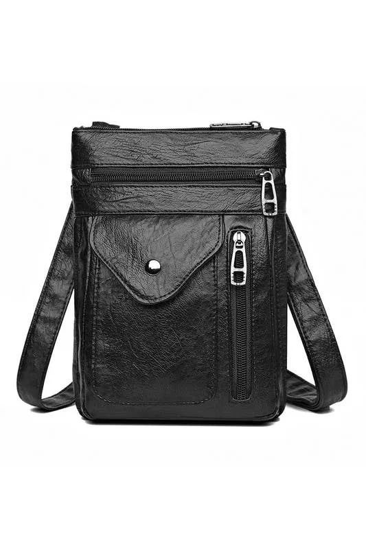 Quilted Soft Leather Messenger Bag (Black)