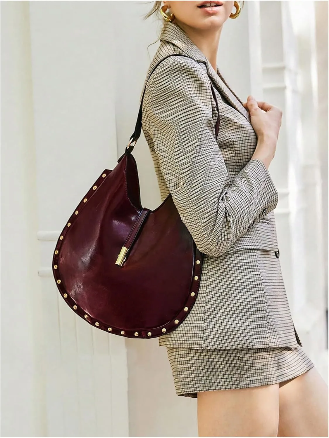 QWINEE Women's Vintage Purse Large Capacity Shoulder Bag Leather Underarm Bags