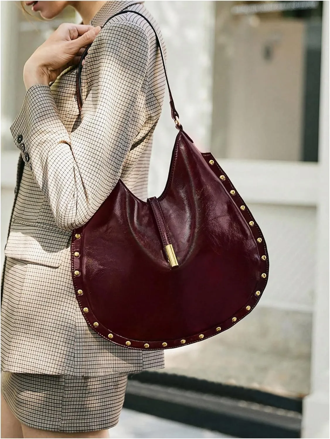 QWINEE Women's Vintage Purse Large Capacity Shoulder Bag Leather Underarm Bags