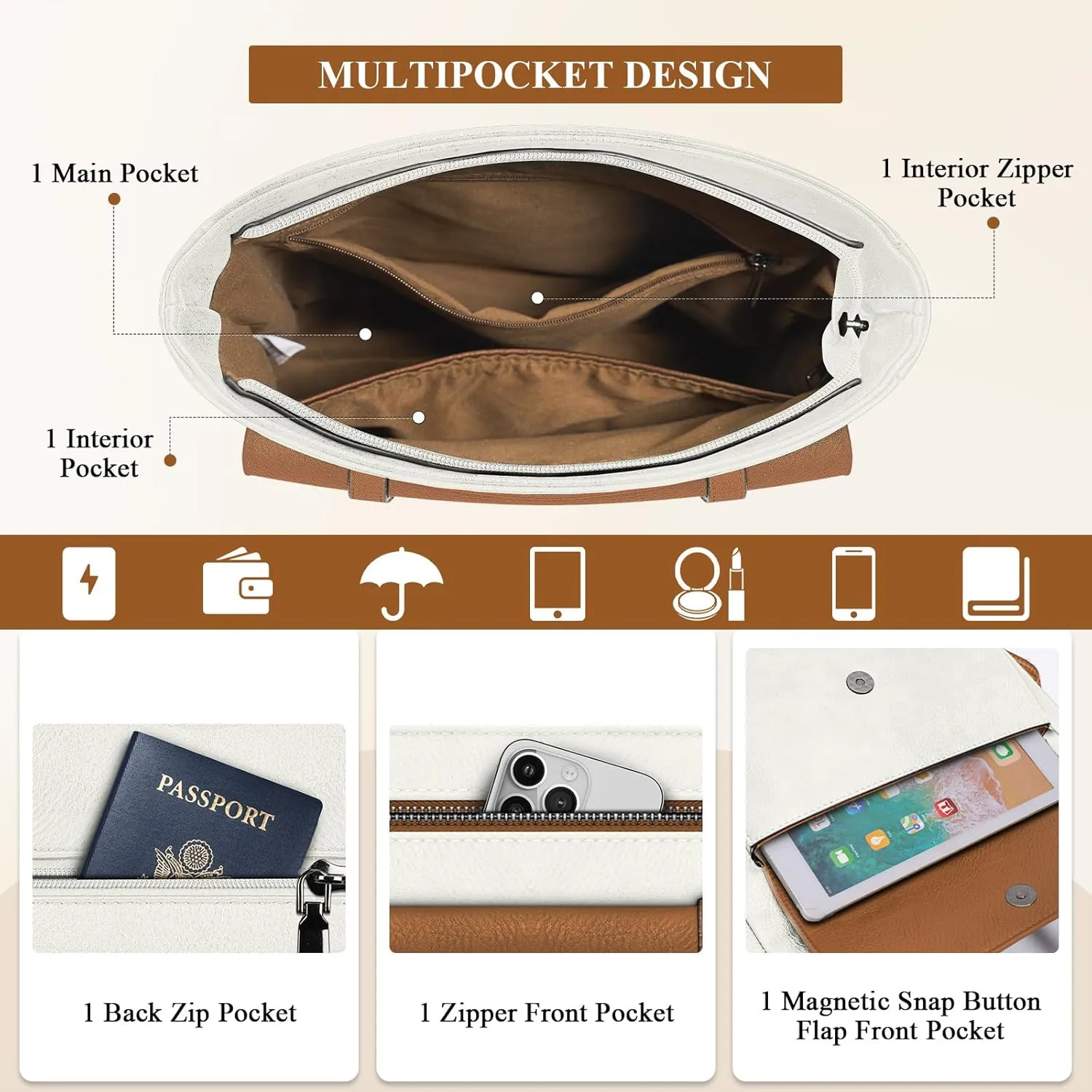 RAINSMORE Crossbody Bag for Women, Waterproof Leather Crossbody Purses Lightweight Handbags Shoulder Bag Travel Purse