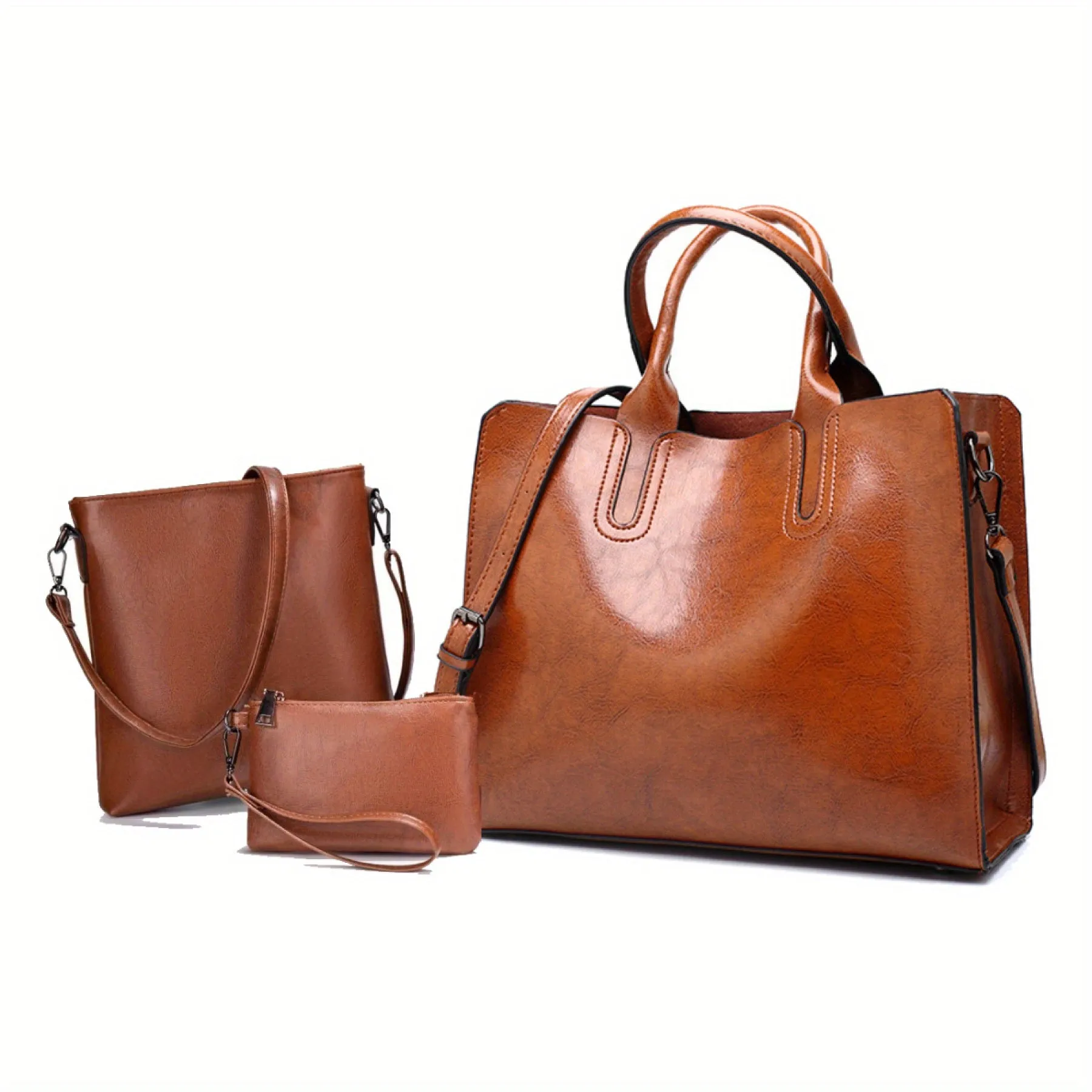 realaiot  Women PU Leather Handbags Tote Bag Soft Retro Designer Large Capacity Multi-pocket Casual Ladies Shoulder Crossbody Bag Christmas Day Gift Purse Cheap On
