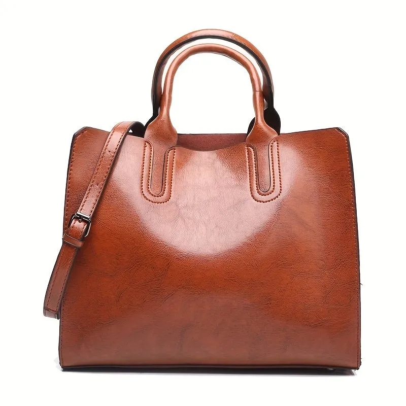 realaiot  Women PU Leather Handbags Tote Bag Soft Retro Designer Large Capacity Multi-pocket Casual Ladies Shoulder Crossbody Bag Christmas Day Gift Purse Cheap On
