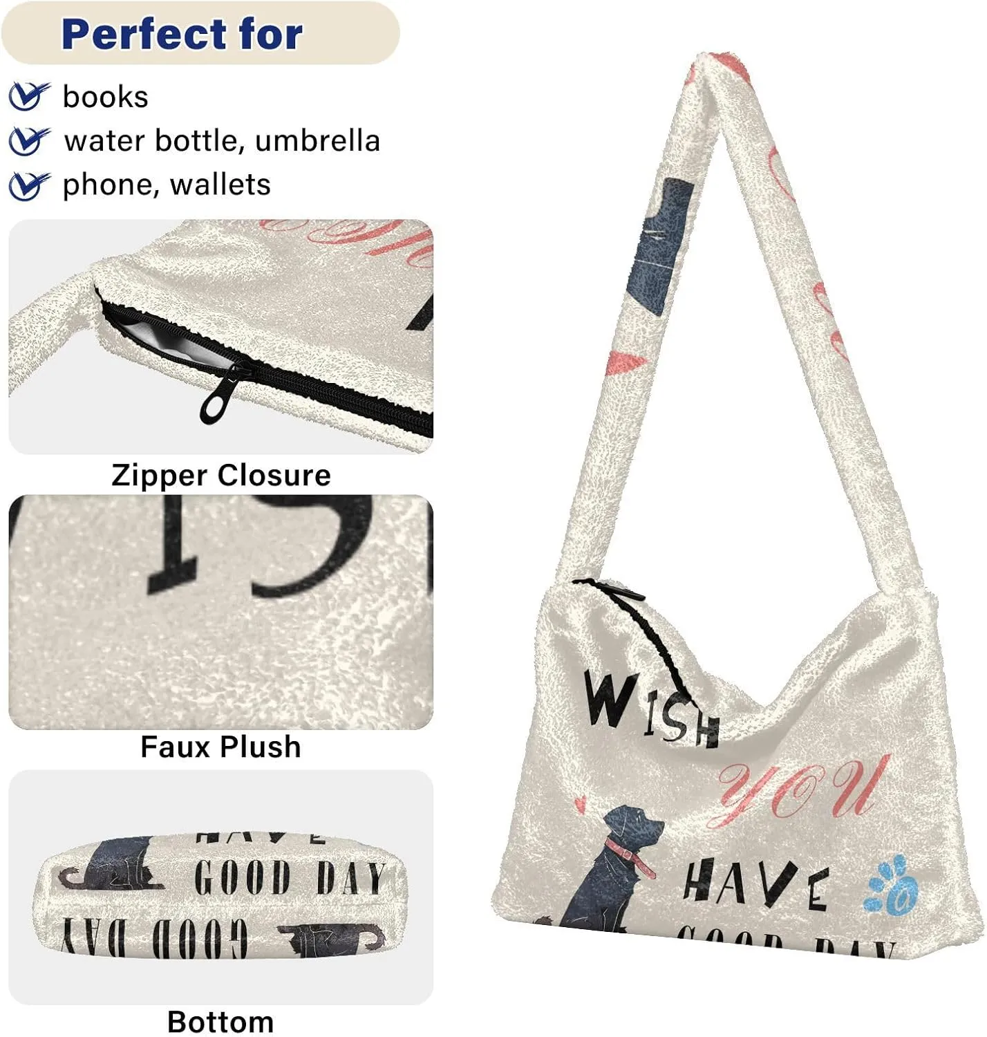 Red Beige Tricolor Premium Gray Watercolor Plush Bag, Women Handbag, Shoulder Handbag Women