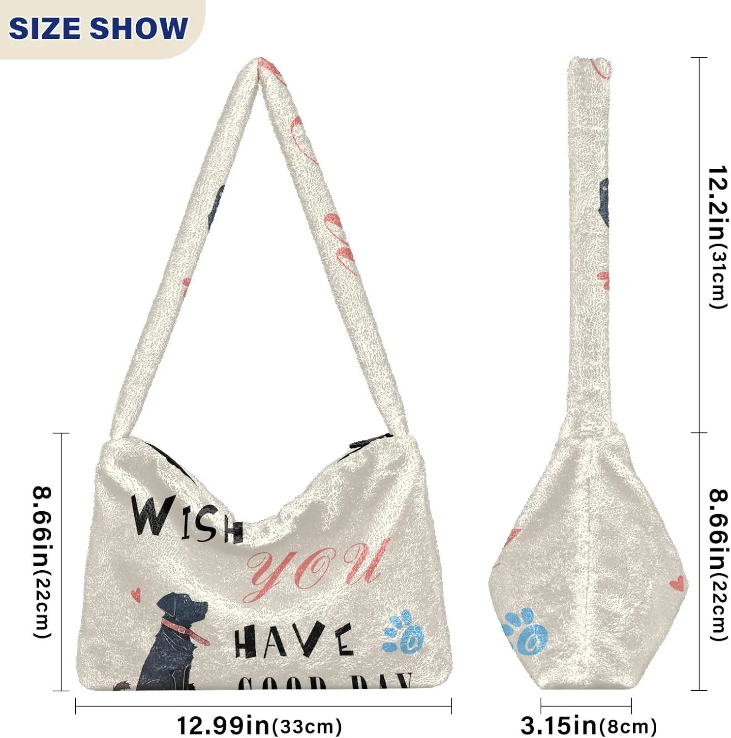 Red Beige Tricolor Premium Gray Watercolor Plush Bag, Women Handbag, Shoulder Handbag Women