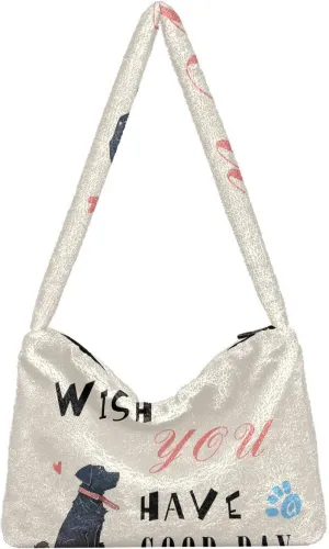 Red Beige Tricolor Premium Gray Watercolor Plush Bag, Women Handbag, Shoulder Handbag Women