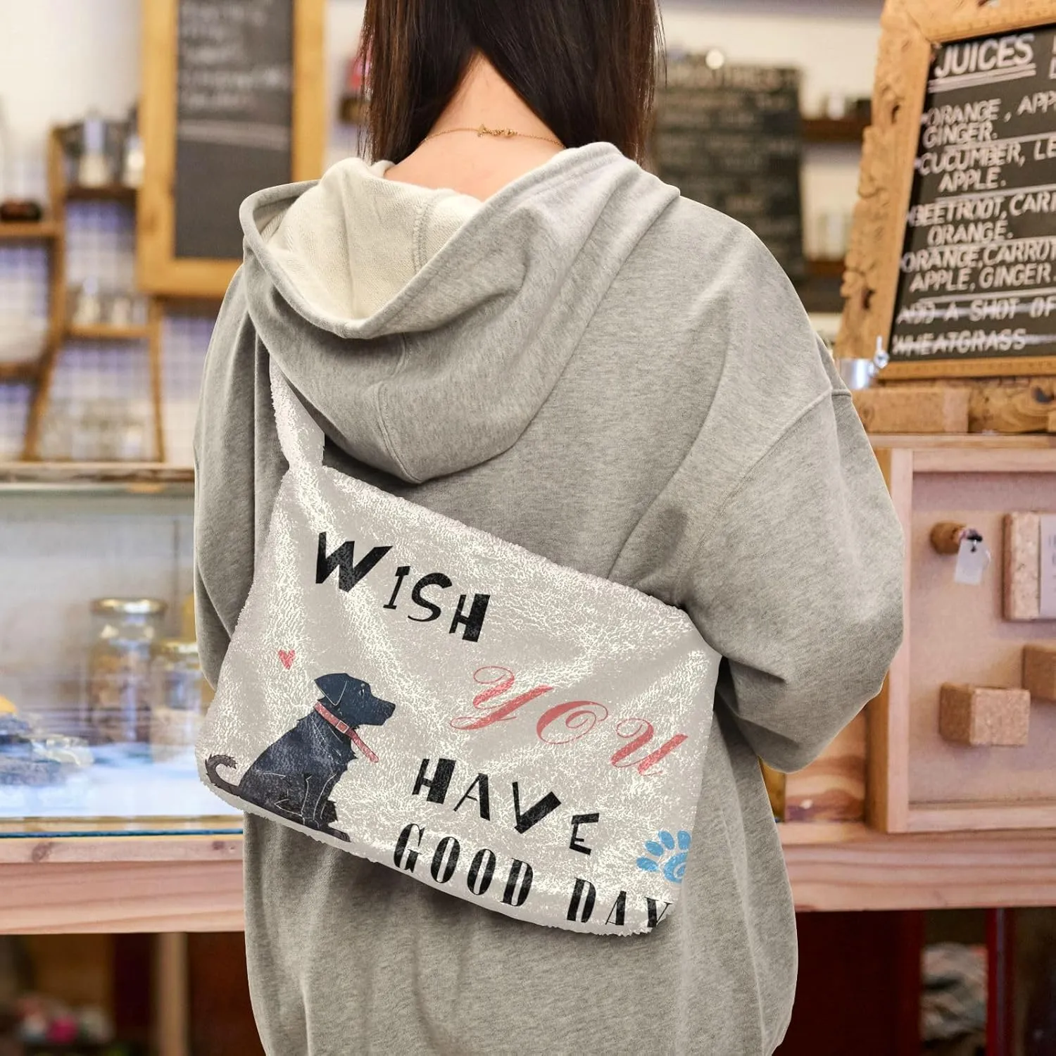 Red Beige Tricolor Premium Gray Watercolor Plush Bag, Women Handbag, Shoulder Handbag Women