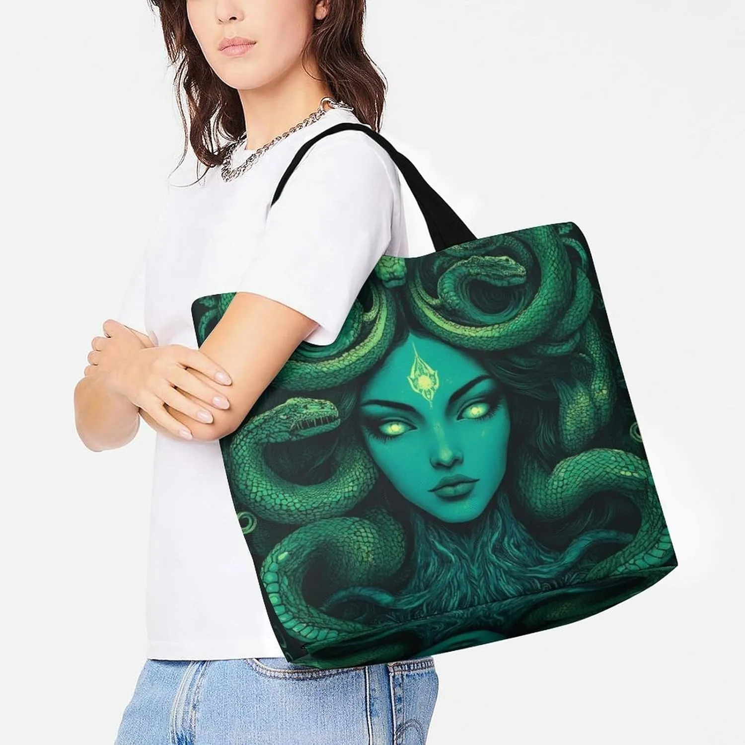 Reusable Grocery Bag for Women, Portable Large Shopping Storage Bag Casual Shoulder Handbags