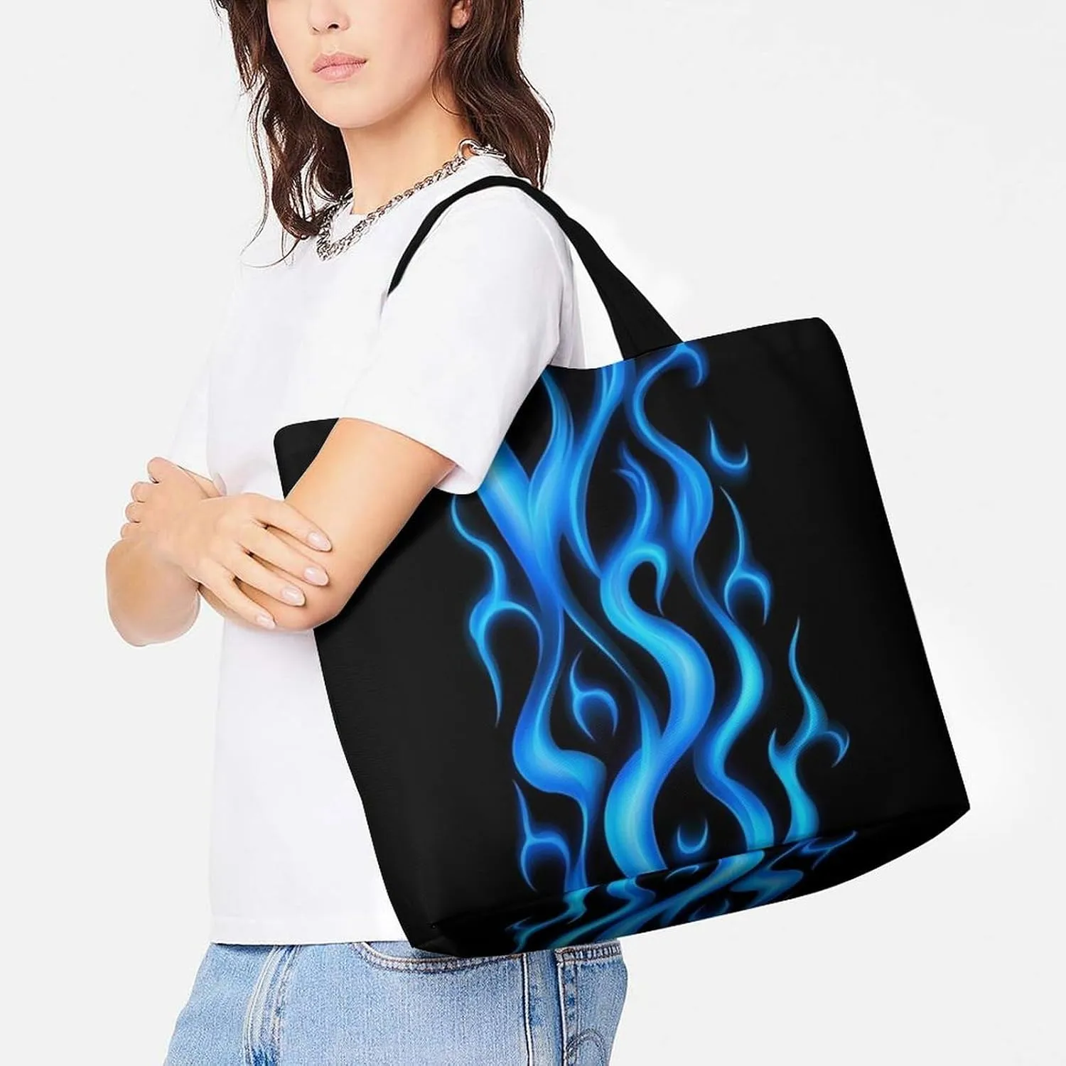 Reusable Shoulder Bag for Women, Portable Large Grocery Shopping Bags Casual Tote Bag