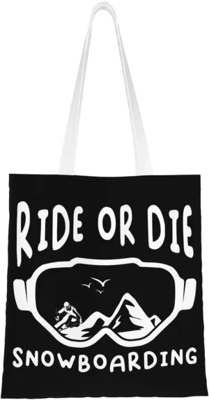 Ride Or Die Snowboarding Tote Bag for Women Canvas Shopping Bags Reusable Large Capacity Casual Shoulder Handbags Grocery Bags DIY Gift Bags