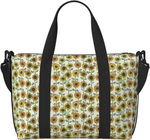 Romantic Sunflowers Print Tote Crossbody Travel Bag with Zip Casual Handbag for Weekend Trips and Gym Shopping, Black, One Size, Travel Tote