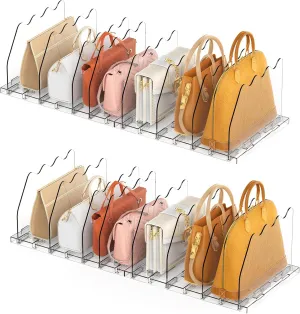 Ronlap Purse Storage Organizer for Closet, Clear Closet Bag Storage Dividers Rack Shelf Purse Dividers for Closet Organization Handbag Separators Closet Purse Organizers and Storage, 4 Pack, Clear