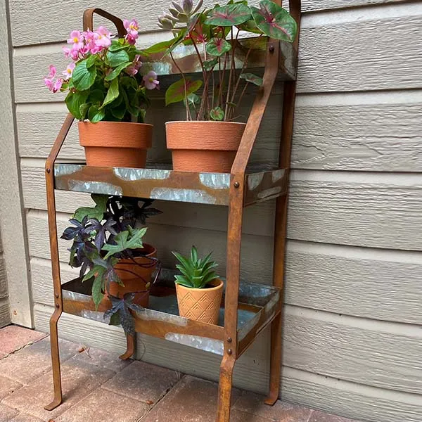 Rusted Finish Three-Tier Potting Shelves