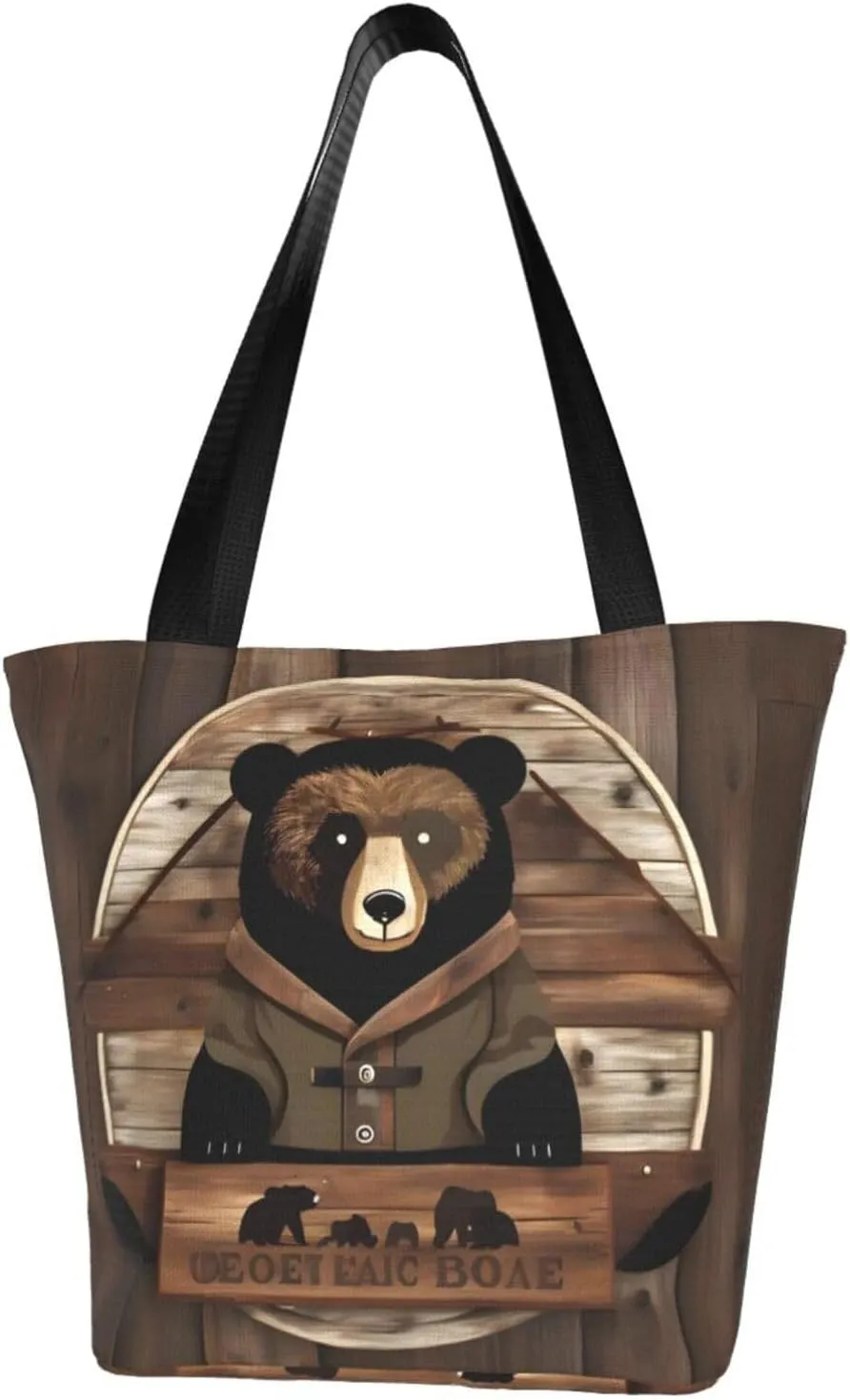 Rustic Lodge Bear Women's Fashion Single Shoulder Handbags, Suitable for Weekend Travel Shopping Single Shoulder Bag Crossbody Shoulder Bag