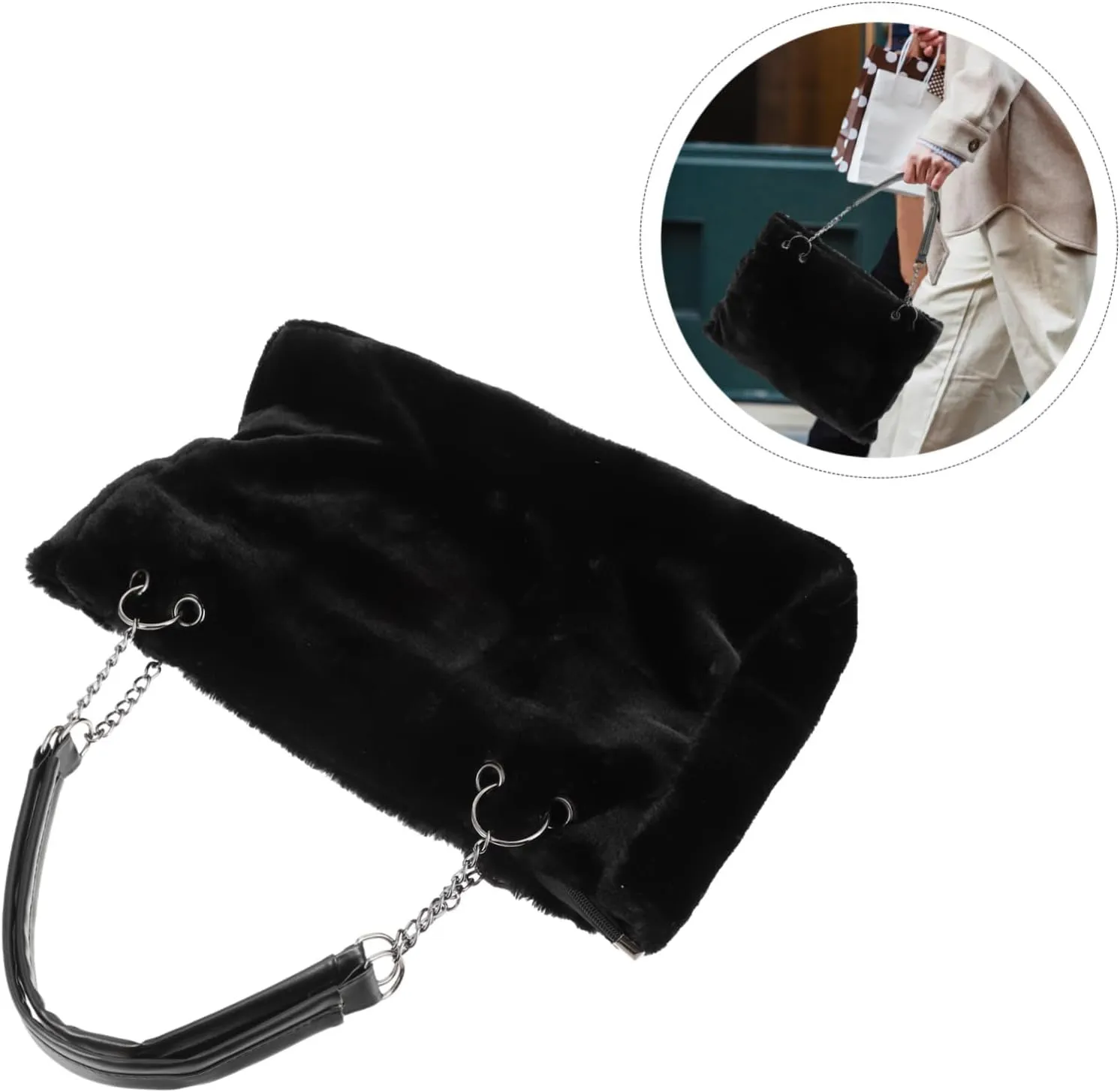 SAFIGLE Handbag Plush Bag Outdoor Carry Bag Plush Tote Bag Plush Leisure Bag Plush Shoulder Bag Winter Tote Bag