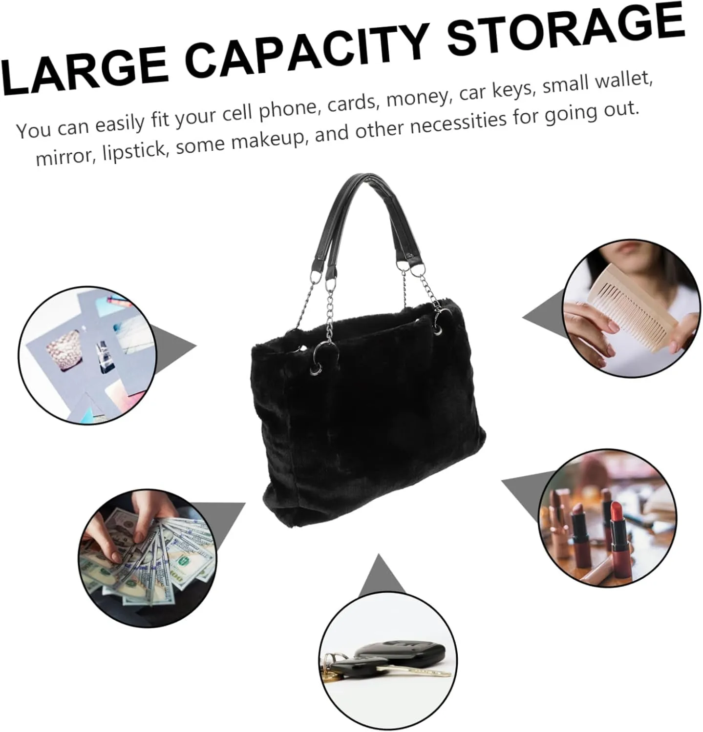 SAFIGLE Handbag Plush Bag Outdoor Carry Bag Plush Tote Bag Plush Leisure Bag Plush Shoulder Bag Winter Tote Bag