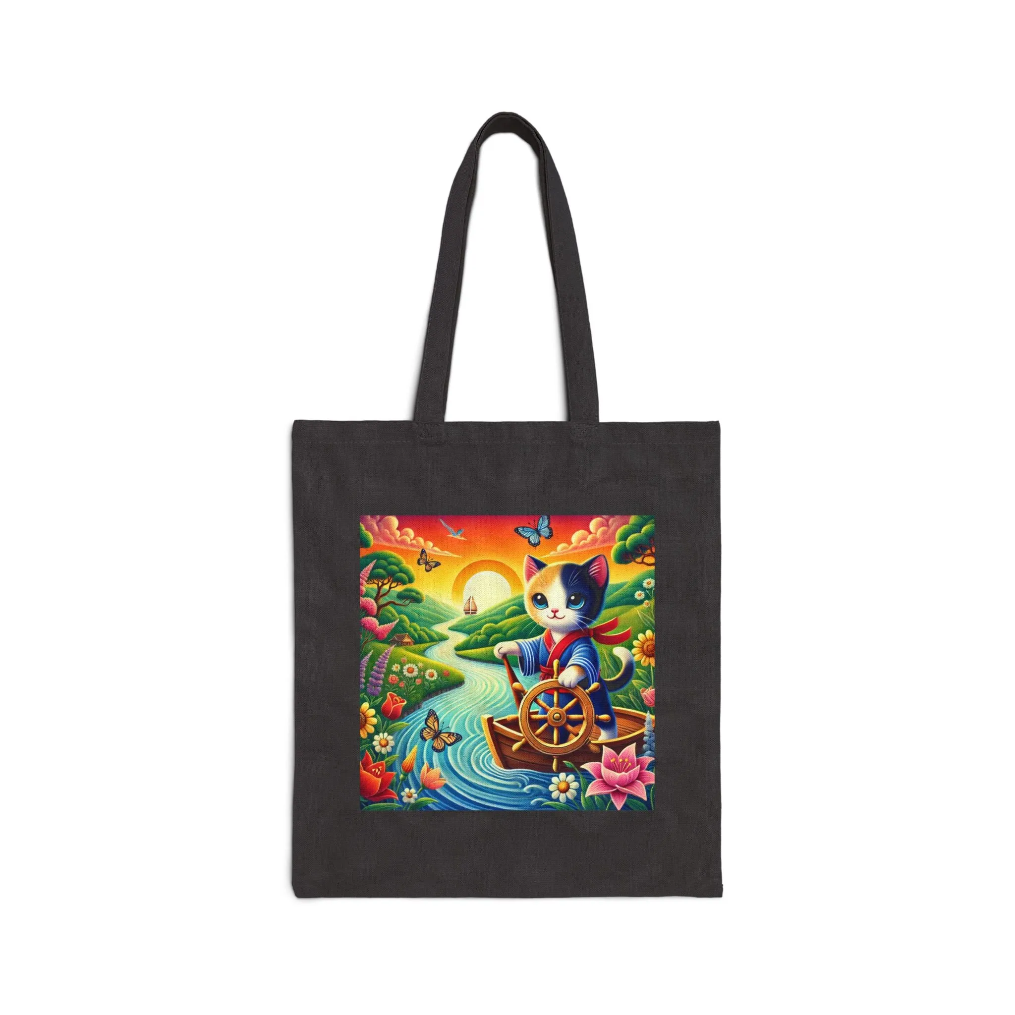 Sailor Kitten’s River Adventure Cotton Canvas Tote Bag