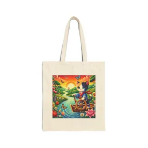 Sailor Kitten’s River Adventure Cotton Canvas Tote Bag
