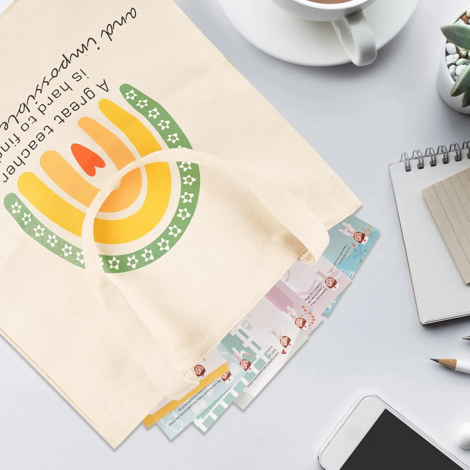 SAIWEILAI ONLINE 8 Pieces Teacher Canvas Totes Bag Teacher Appreciation Gifts Teacher of the Year Appreciation Gifts