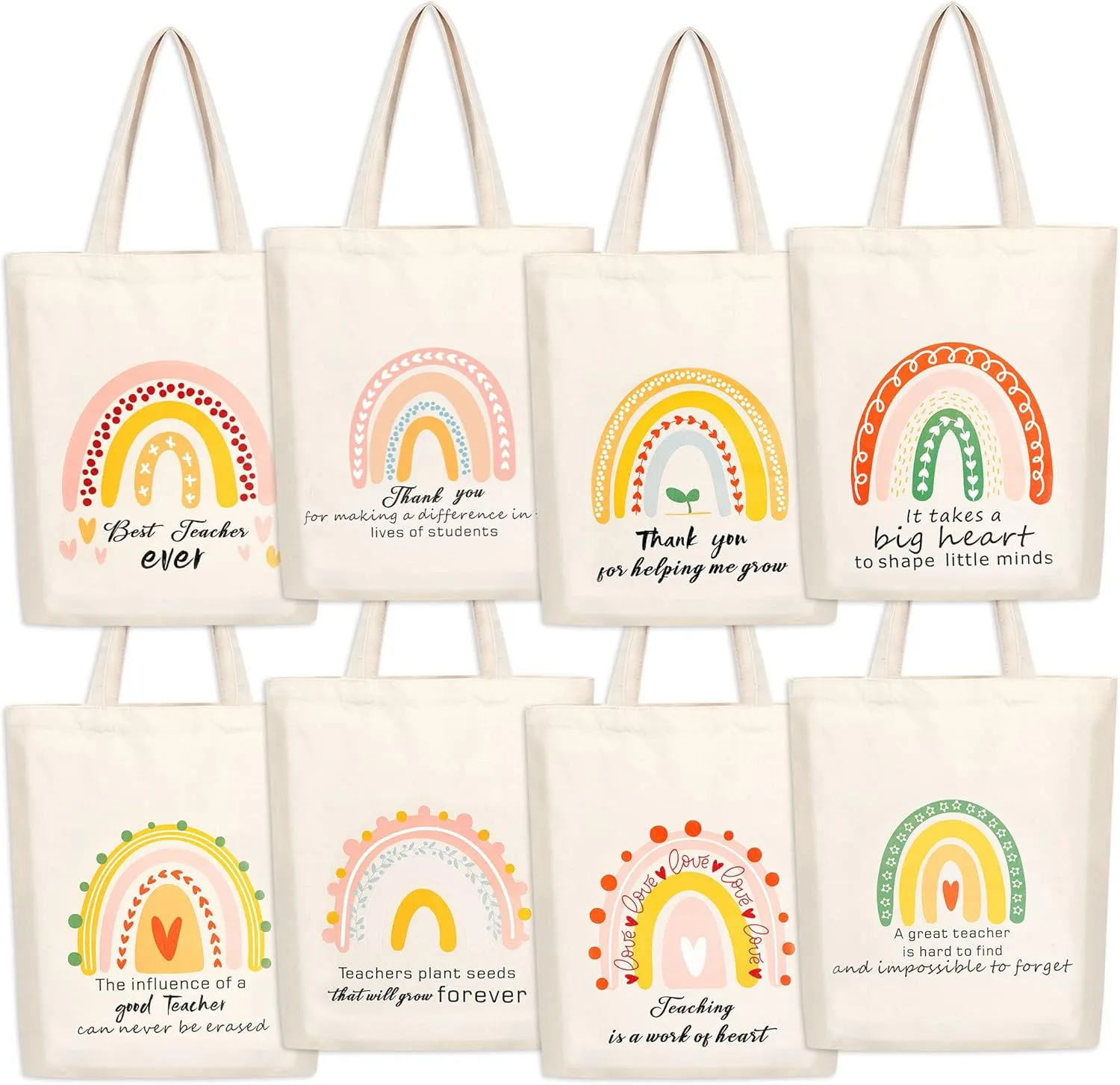 SAIWEILAI ONLINE 8 Pieces Teacher Canvas Totes Bag Teacher Appreciation Gifts Teacher of the Year Appreciation Gifts