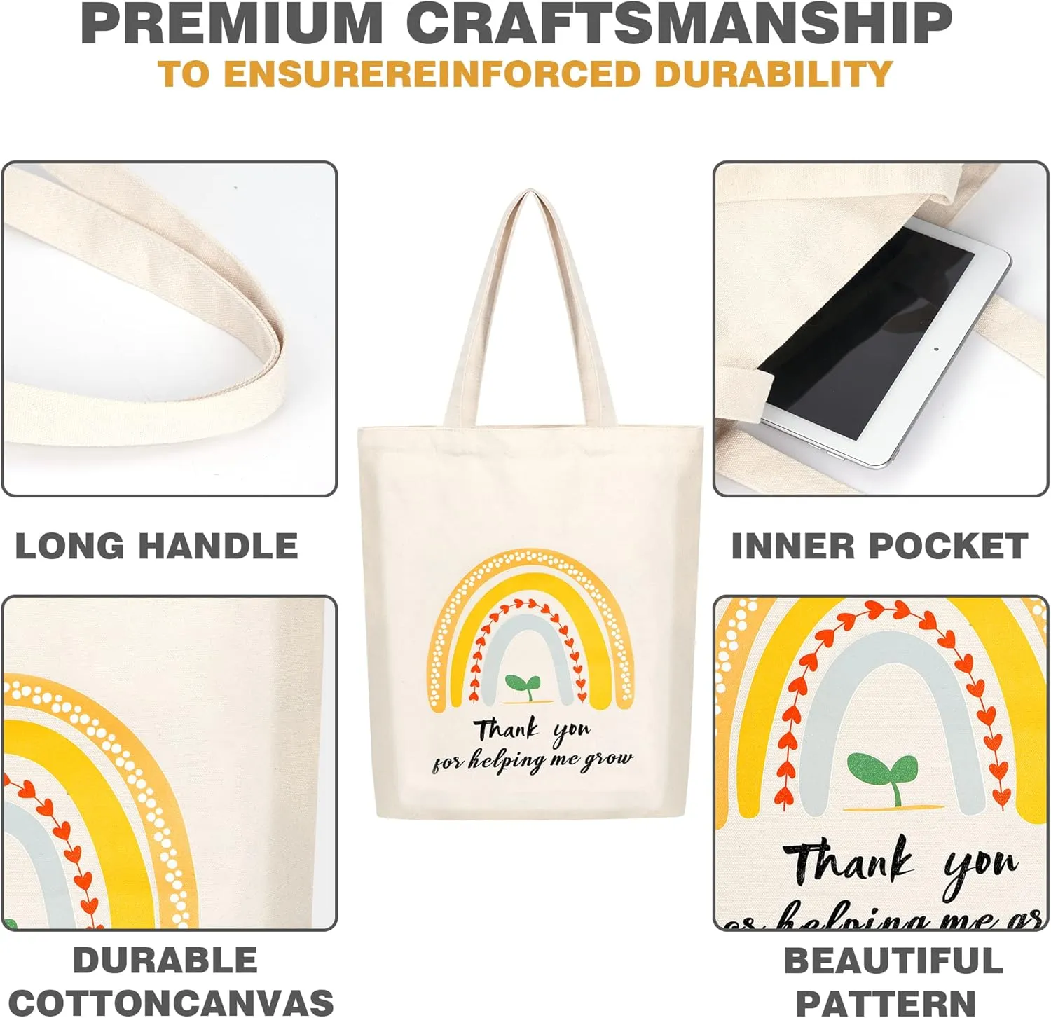 SAIWEILAI ONLINE 8 Pieces Teacher Canvas Totes Bag Teacher Appreciation Gifts Teacher of the Year Appreciation Gifts