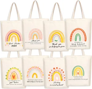 SAIWEILAI ONLINE 8 Pieces Teacher Canvas Totes Bag Teacher Appreciation Gifts Teacher of the Year Appreciation Gifts