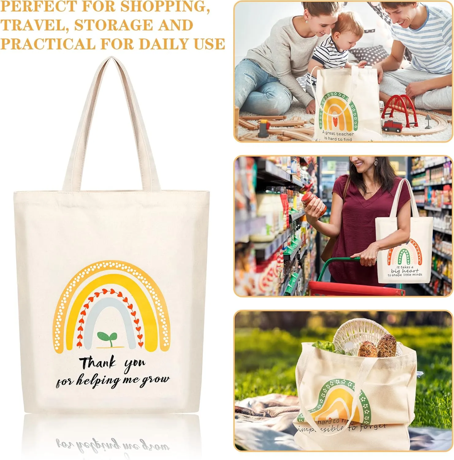 SAIWEILAI ONLINE 8 Pieces Teacher Canvas Totes Bag Teacher Appreciation Gifts Teacher of the Year Appreciation Gifts