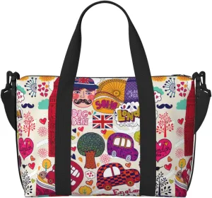 School Newspaper in English Print Tote Crossbody Travel Bag with Zip Casual Handbag for Weekend Trips and Gym Shopping, Black, One Size, Travel Tote