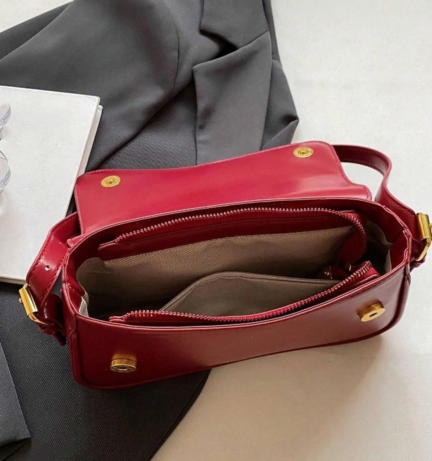 Shoulder Bag for Women Y2K Trendy Purse Vegan Leather Hobo Handbags Clutch Saddle Bag with 2 Removable Strap