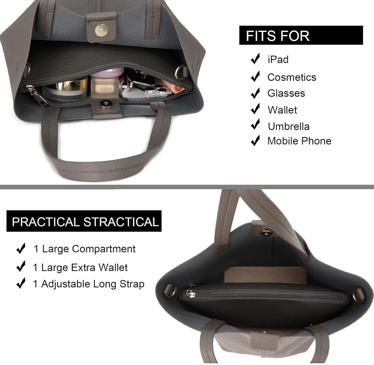 Shoulder Bag Women's 2 Piece Bucket Bag Set Soft Leather Tote & Crossbody Purse with Slouchy Hobo