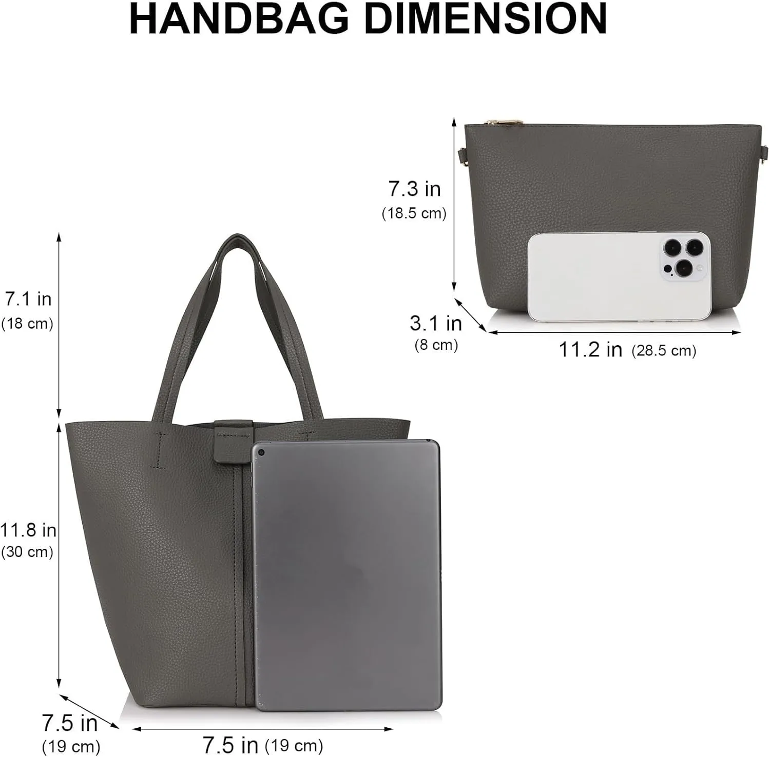 Shoulder Bag Women's 2 Piece Bucket Bag Set Soft Leather Tote & Crossbody Purse with Slouchy Hobo