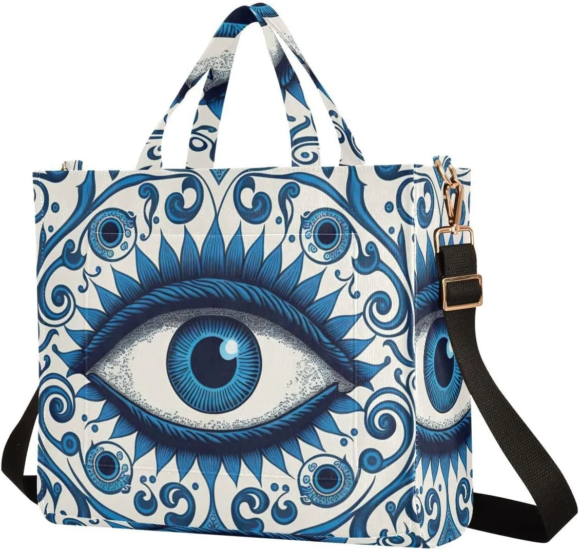 Shoulder Handbags for Women Blue Evil Eye Print, Corduroy Tote Bag Large Capacity Small Size
