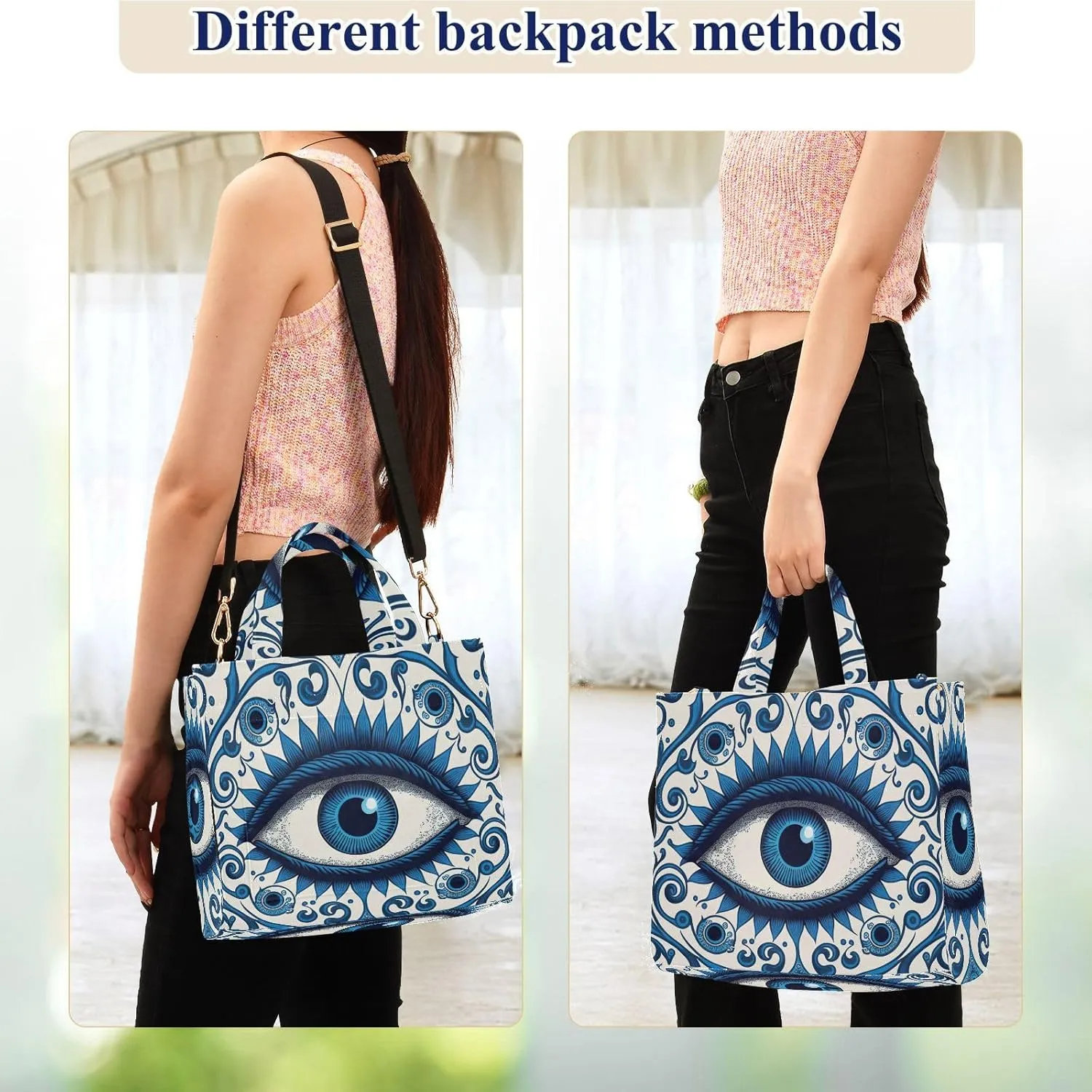 Shoulder Handbags for Women Blue Evil Eye Print, Corduroy Tote Bag Large Capacity Small Size