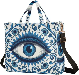 Shoulder Handbags for Women Blue Evil Eye Print, Corduroy Tote Bag Large Capacity Small Size