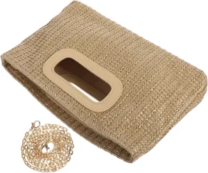 Simulated Grass Handbag with Removable Chain Spacious Evening Purse for Women Stylish Woven Bag for Weddings Parties Travel Practical Design