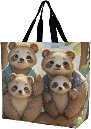 Sloth Family Handbags Lightweight Travel Shoulder Bag Portable Cute Shopping Beach Market Bag for Men Women Hiking Yoga Gym Swimming Travel Holiday Gift