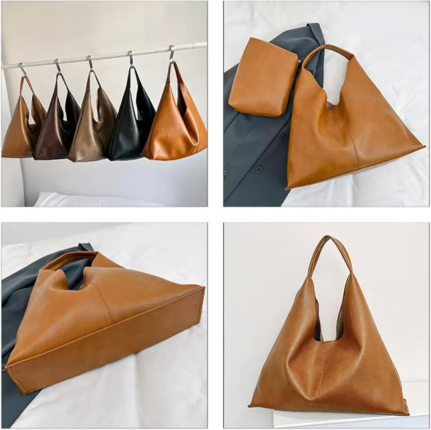 Slouchy Hobo Bags for Women Tote Bag Retro Soft Vegan Leather Crossbody Shoulder Bag Large Capacity Purses Handbags