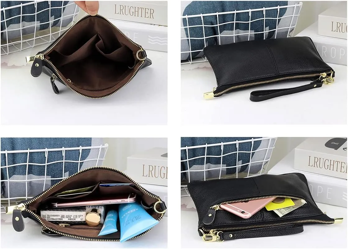 Small Leather Crossbody Bag for Women, Cell Phone Cross Body Black Purses Ladies Handbags Shoulder bags Wallet with Wrist Strap