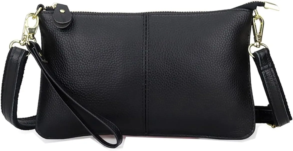 Small Leather Crossbody Bag for Women, Cell Phone Cross Body Black Purses Ladies Handbags Shoulder bags Wallet with Wrist Strap