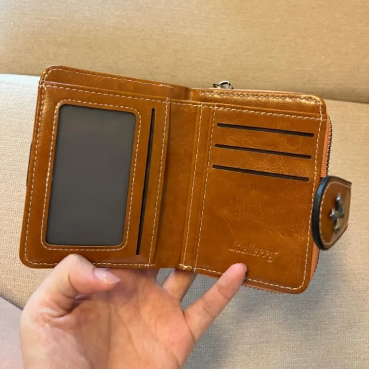Small Wallet for Women Mini Leather Cash Wallets Zip Bifold Goth Purse Vintage Wallet Grunge Coin Pocket (Brown)