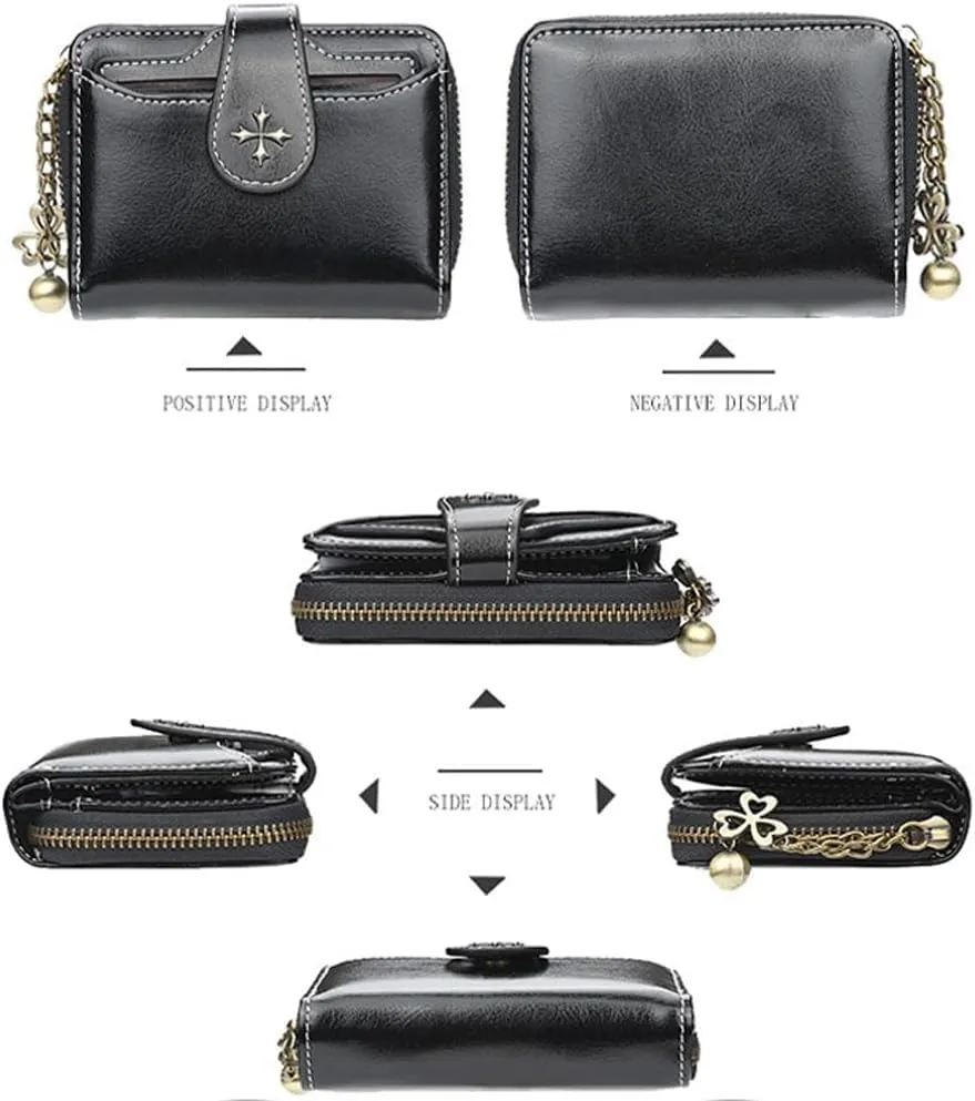 Small Wallet for Women Mini Leather Cash Wallets Zip Bifold Goth Purse Vintage Wallet Grunge Coin Pocket (Brown)