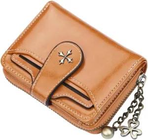 Small Wallet for Women Mini Leather Cash Wallets Zip Bifold Goth Purse Vintage Wallet Grunge Coin Pocket (Brown)