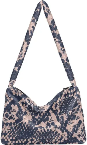 Snake Skin Gray Shoulder Tote Bags for Women Furry Crossbody bag with Zipper Hobo Handbag Purses for Teen Girls University