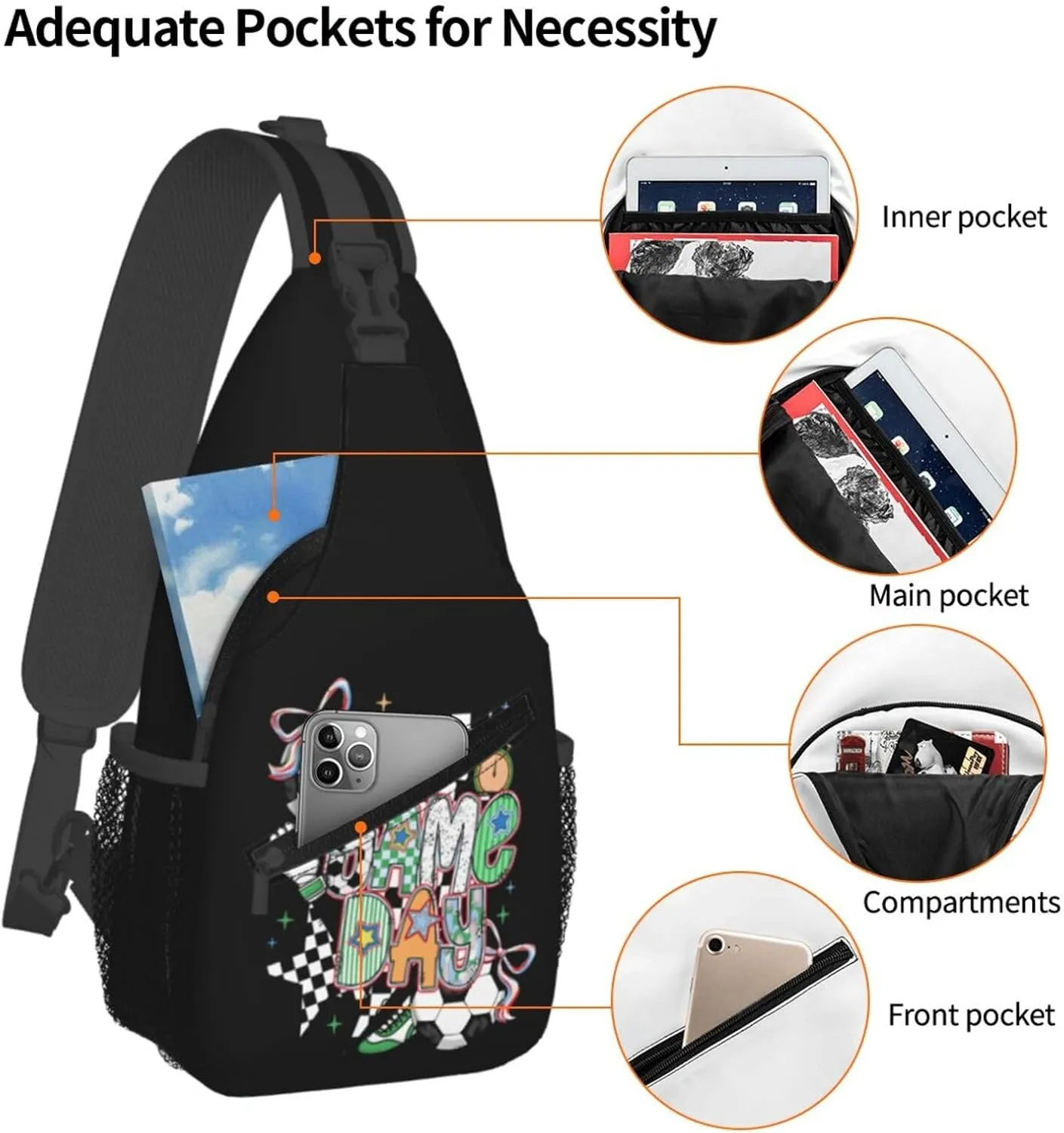 Soccer Football Crossbody Bag Adjustable Sling Bag Casual Chest Bags Travel Shoulder Backpack