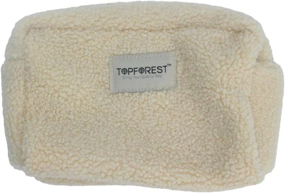 Soft and Stylish Cosmetic Bag (Teddy Pancil Pouch) Large Capacity Makeup Bag (Ivory)