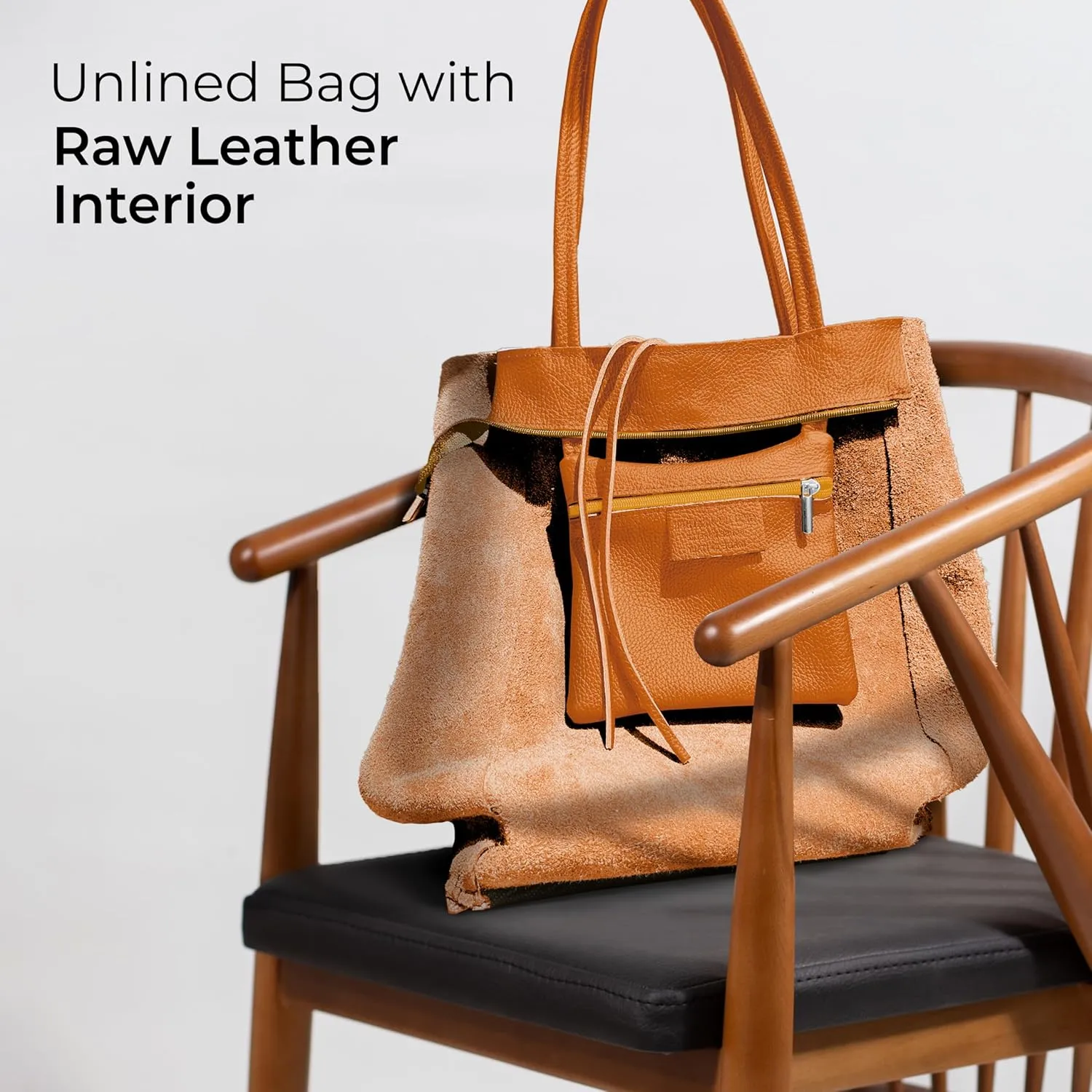Soft Italian Genuine Calf Leather Tote Bag | Unstructured Unlined Shopper with Zipper, Inside Pocket & Flat Base