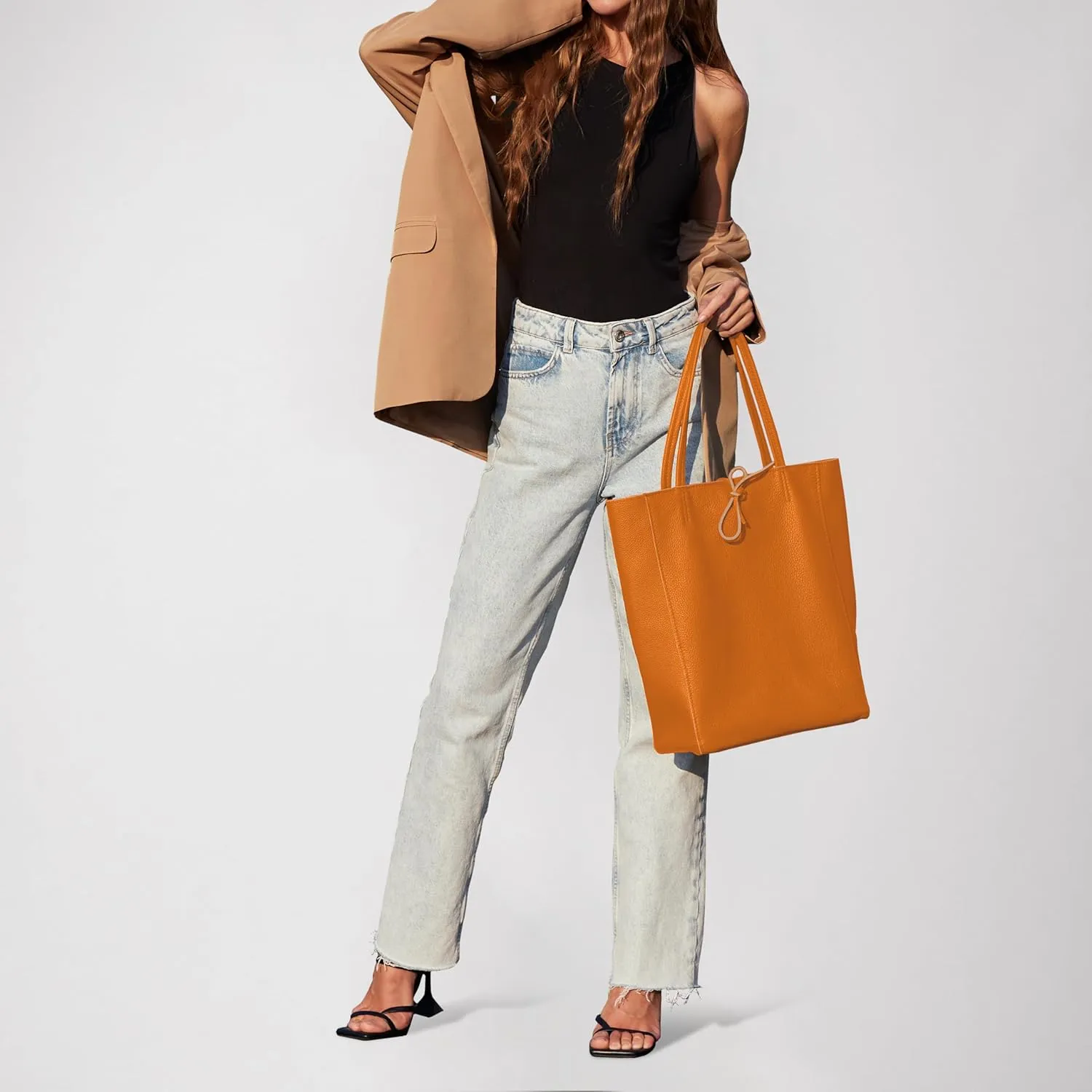 Soft Italian Genuine Calf Leather Tote Bag | Unstructured Unlined Shopper with Zipper, Inside Pocket & Flat Base