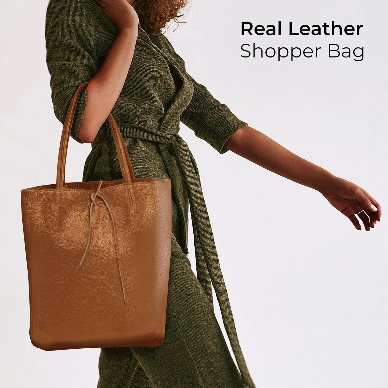 Soft Italian Genuine Calf Leather Tote Bag | Unstructured Unlined Shopper with Zipper, Inside Pocket & Flat Base