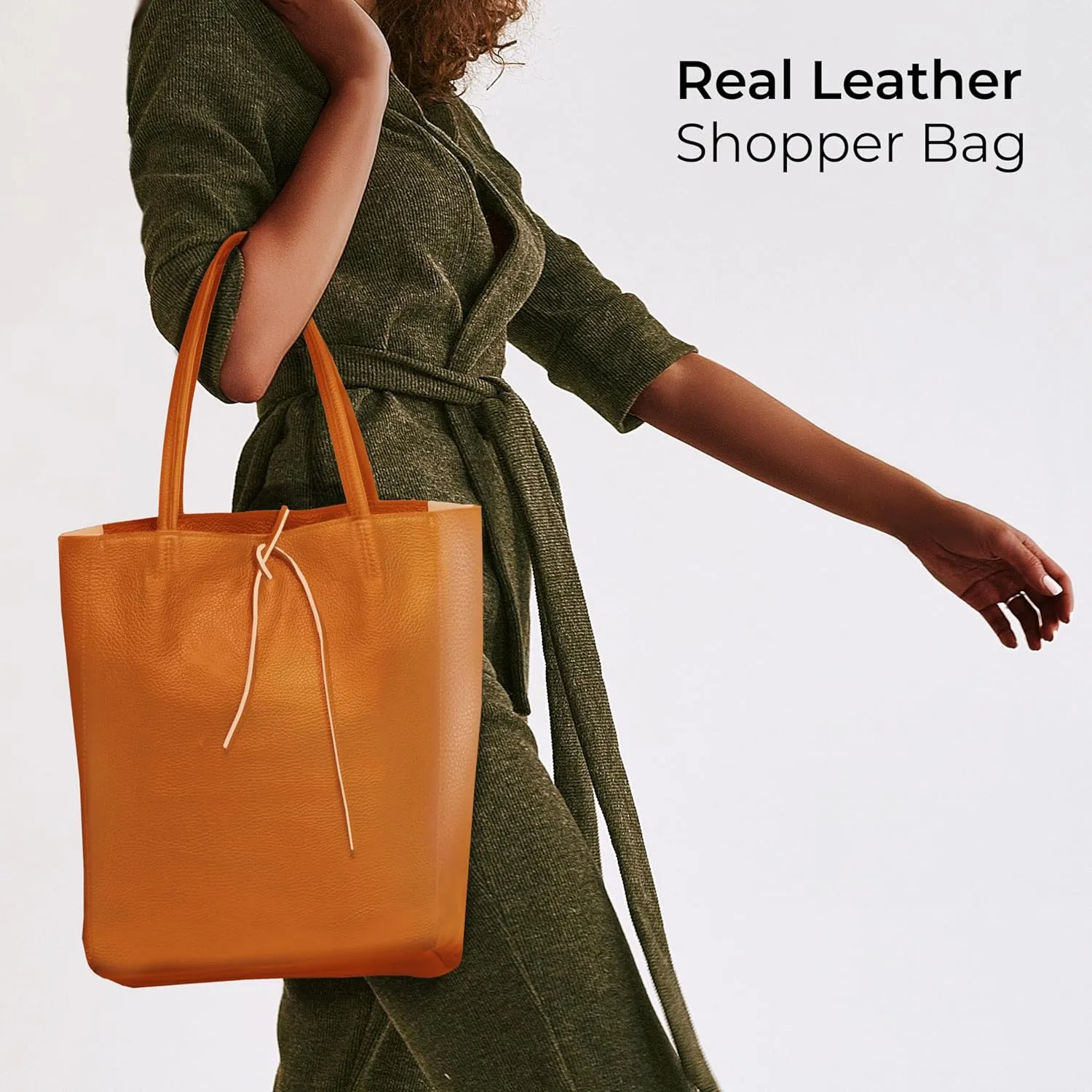 Soft Italian Genuine Calf Leather Tote Bag | Unstructured Unlined Shopper with Zipper, Inside Pocket & Flat Base