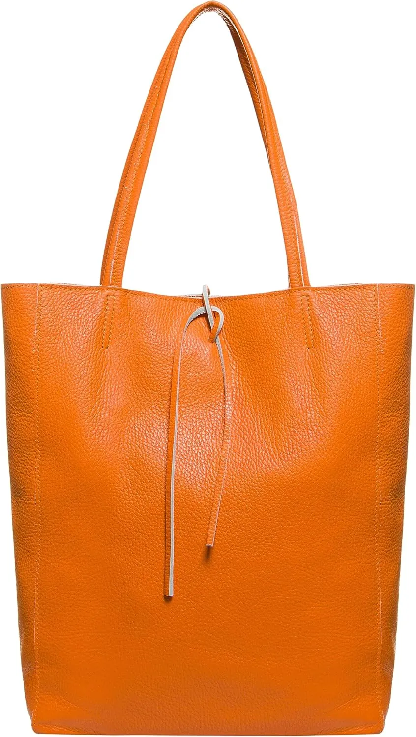 Soft Italian Genuine Calf Leather Tote Bag | Unstructured Unlined Shopper with Zipper, Inside Pocket & Flat Base