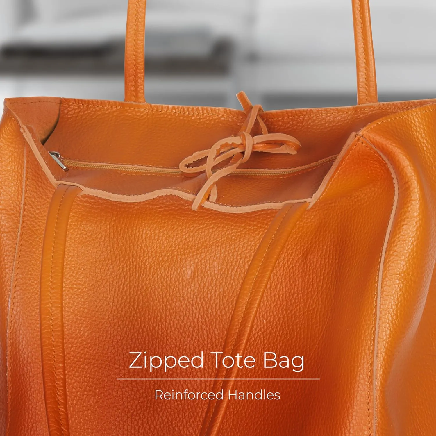 Soft Italian Genuine Calf Leather Tote Bag | Unstructured Unlined Shopper with Zipper, Inside Pocket & Flat Base
